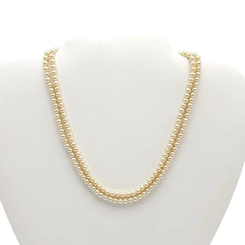 Marvella Silver Tone Champagne Glass Faux Pearl Dual Strand Necklace Rhinestone